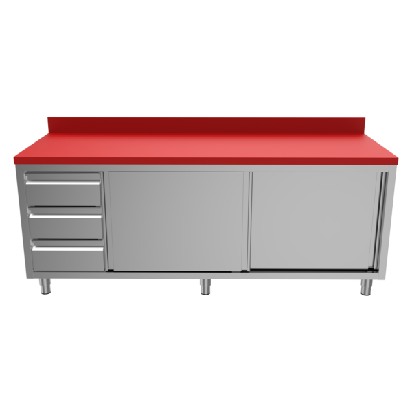 POLYETHYLENE WORKTABLE - SLIDING DOORS WITH DRAWERS - WTFC-200708SSL